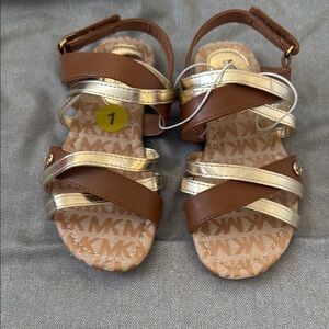 MICHAEL Michael Kors Brown and Gold Flat Sandals